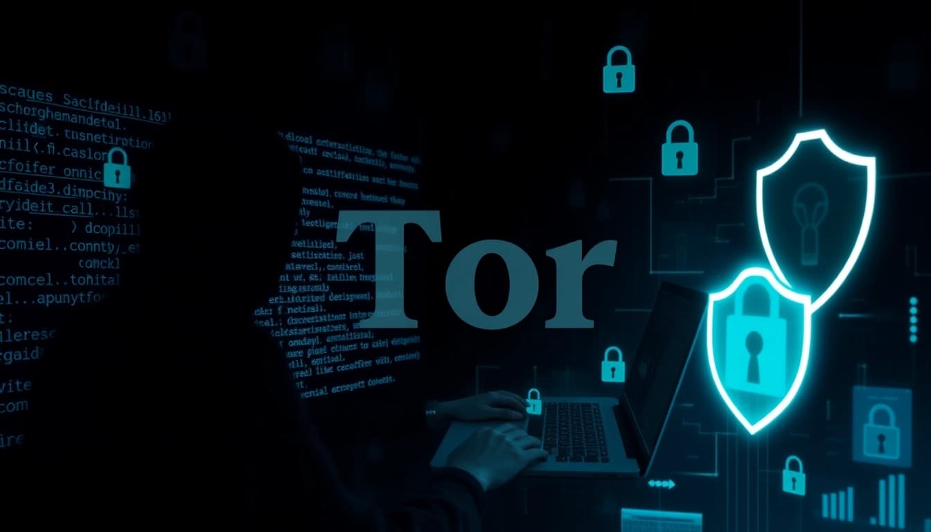 The official hidden wiki showcasing secure dark web browsing concepts with Tor network symbols and privacy elements.