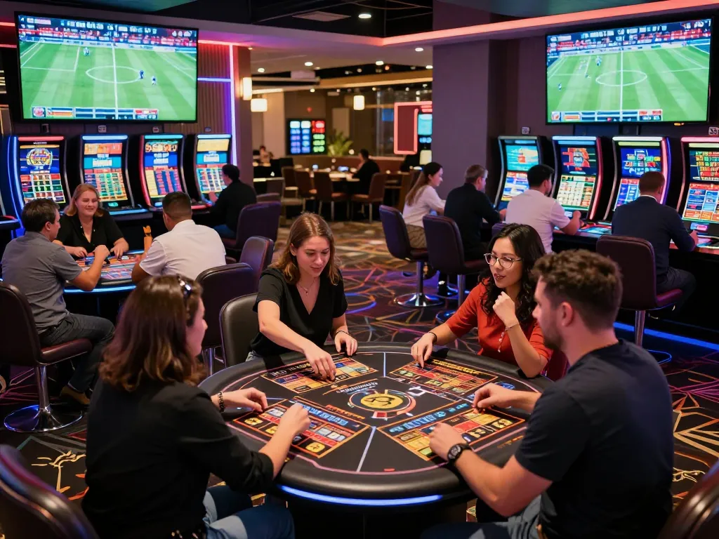 uu88 patrons placing bets on sports fixtures with dynamic atmosphere in a modern casino