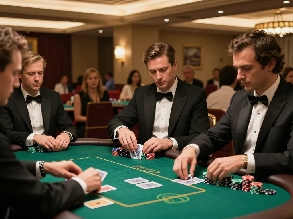 7m players betting in an upscale poker game, showcasing strategy and excitement.