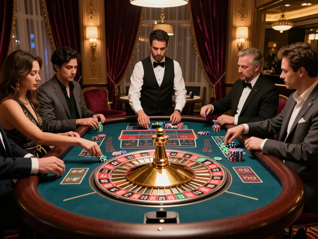 Players engaging in a thrilling roulette game at W188 with vibrant chips and energetic atmosphere.