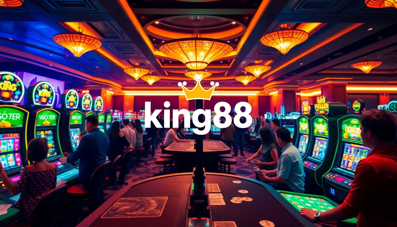 Experience the lively atmosphere of king88 casino with players enjoying slot machines and table games.