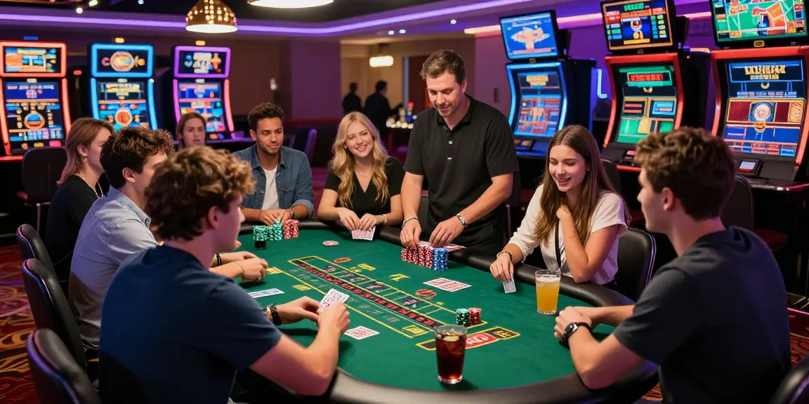 Pajaktoto alternatif gaming scene with friends enjoying blackjack in a lively casino setting, showcasing excitement and engagement.