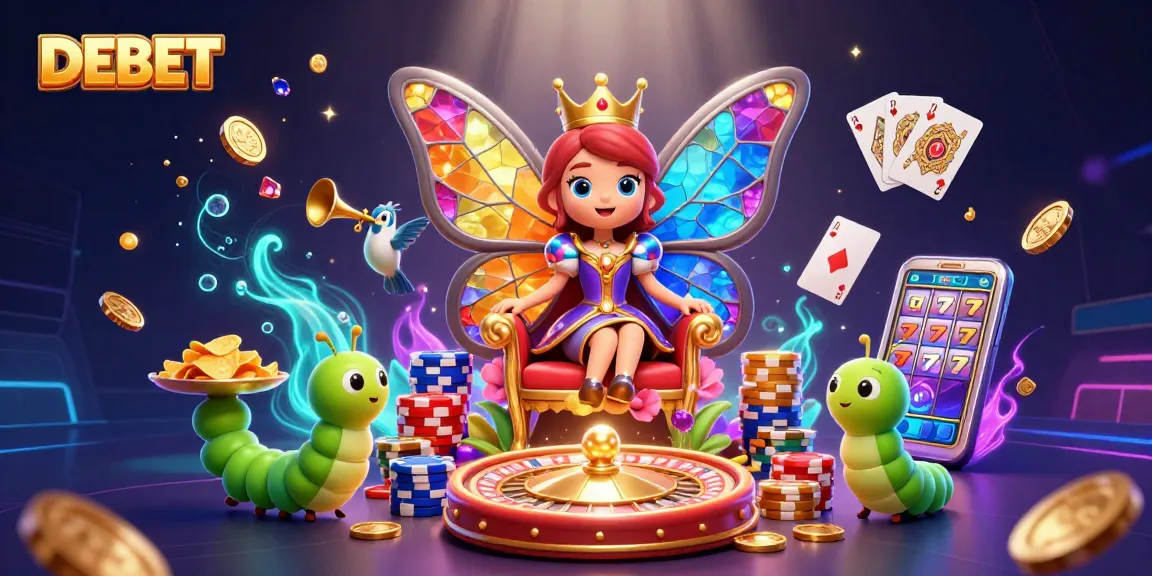 Experience the excitement of DEBET gaming with vibrant characters and rich casino elements in a dynamic scene.