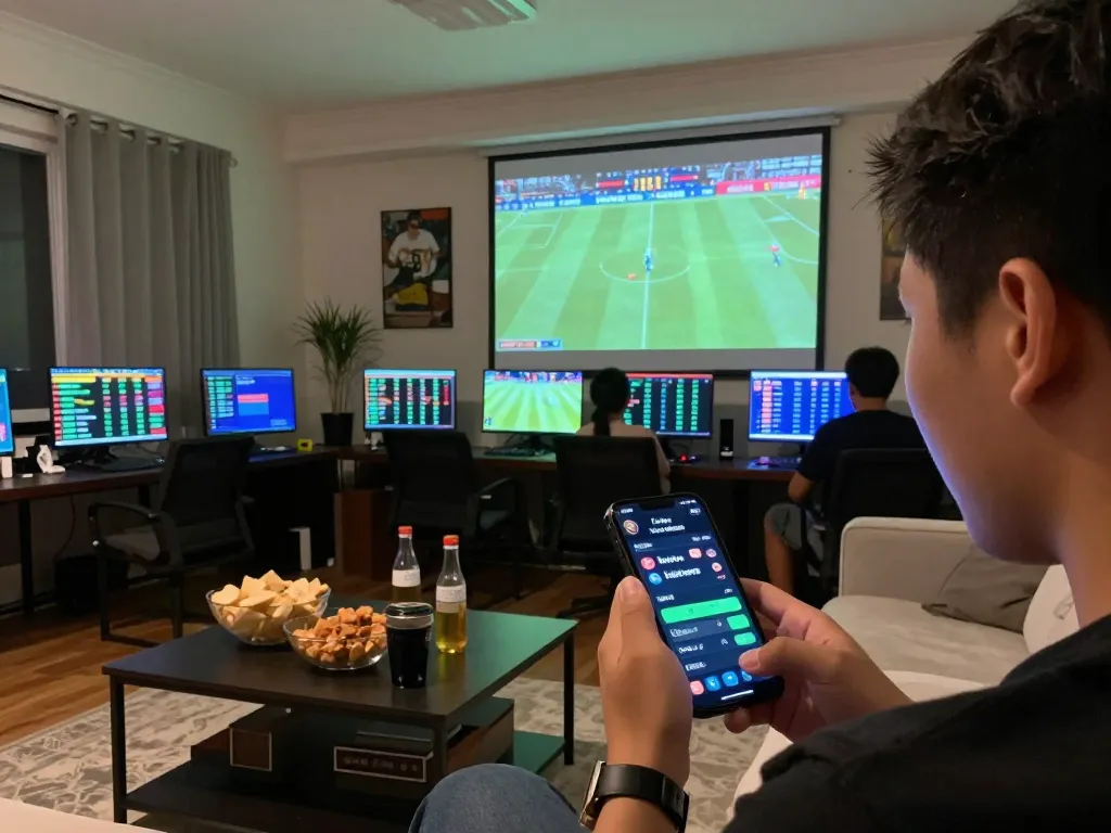 Engaging scene showcasing Ty le keo nha cai being explored on a smartphone during live sports betting at home.