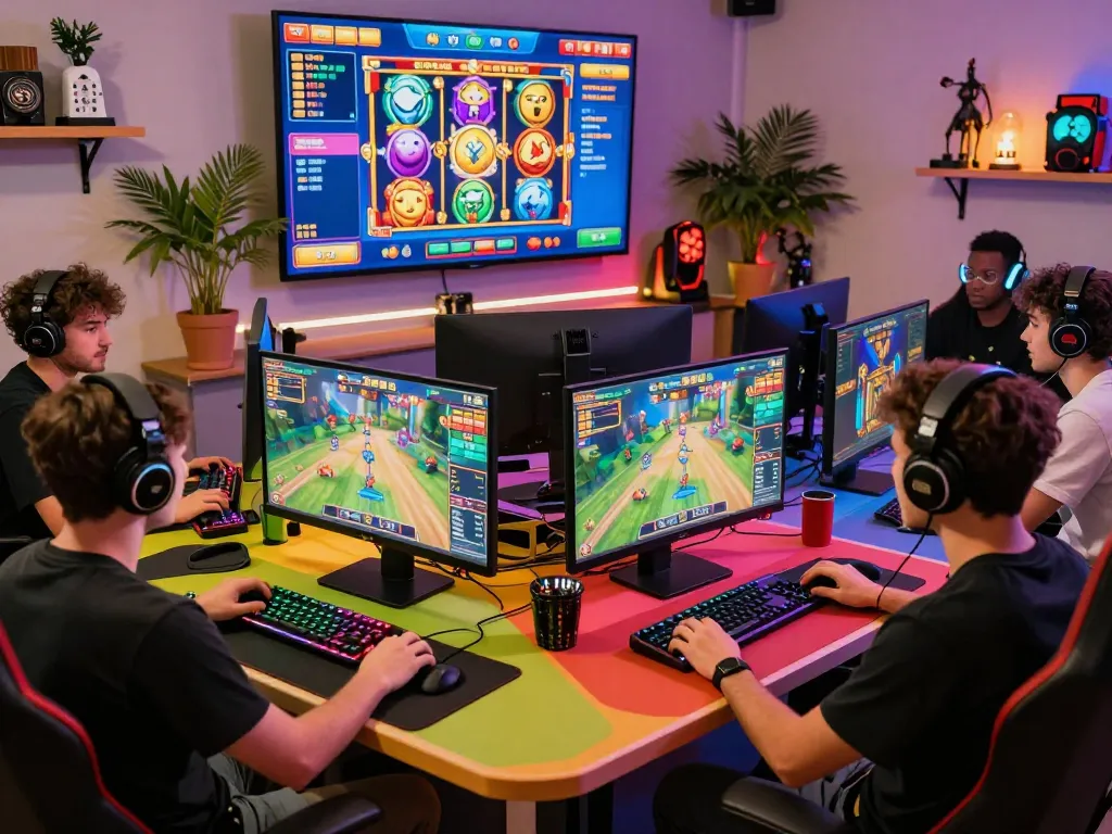 Suasana permainan online yang menarik menampilkan bocoran slot online dengan beragam pemain terlibat dalam sesi permainan slot yang mendebarkan.