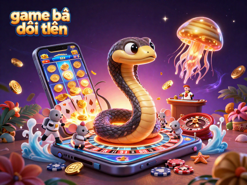 Experience game bài đổi thưởng with a vibrant 3D scene featuring a roulette wheel and playful astronaut mice.
