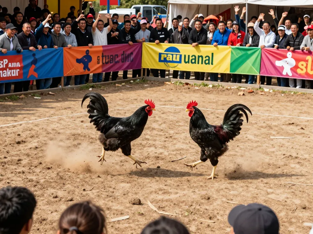 Watch thrilling trực tiếp đá gà with black chickens fighting in an exciting outdoor arena
