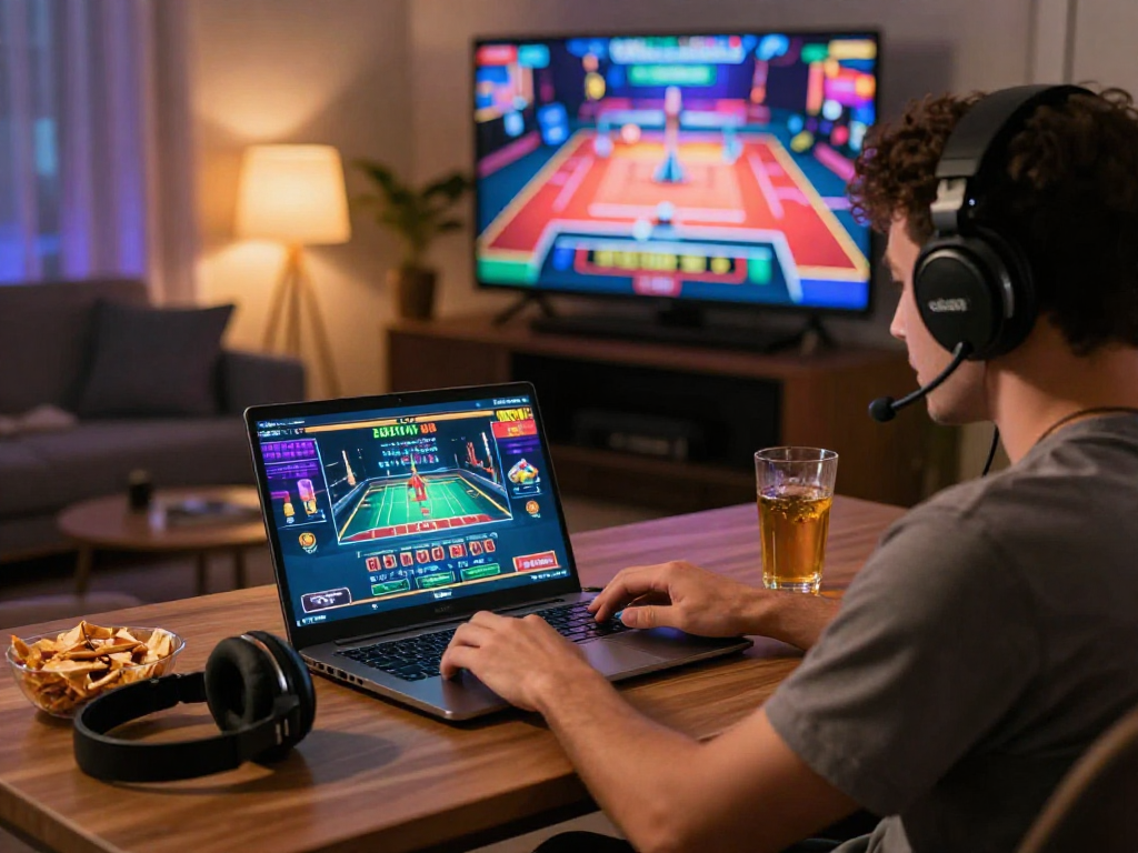 Player enjoying online credit card casinos in a cozy gaming setup with snacks and drinks