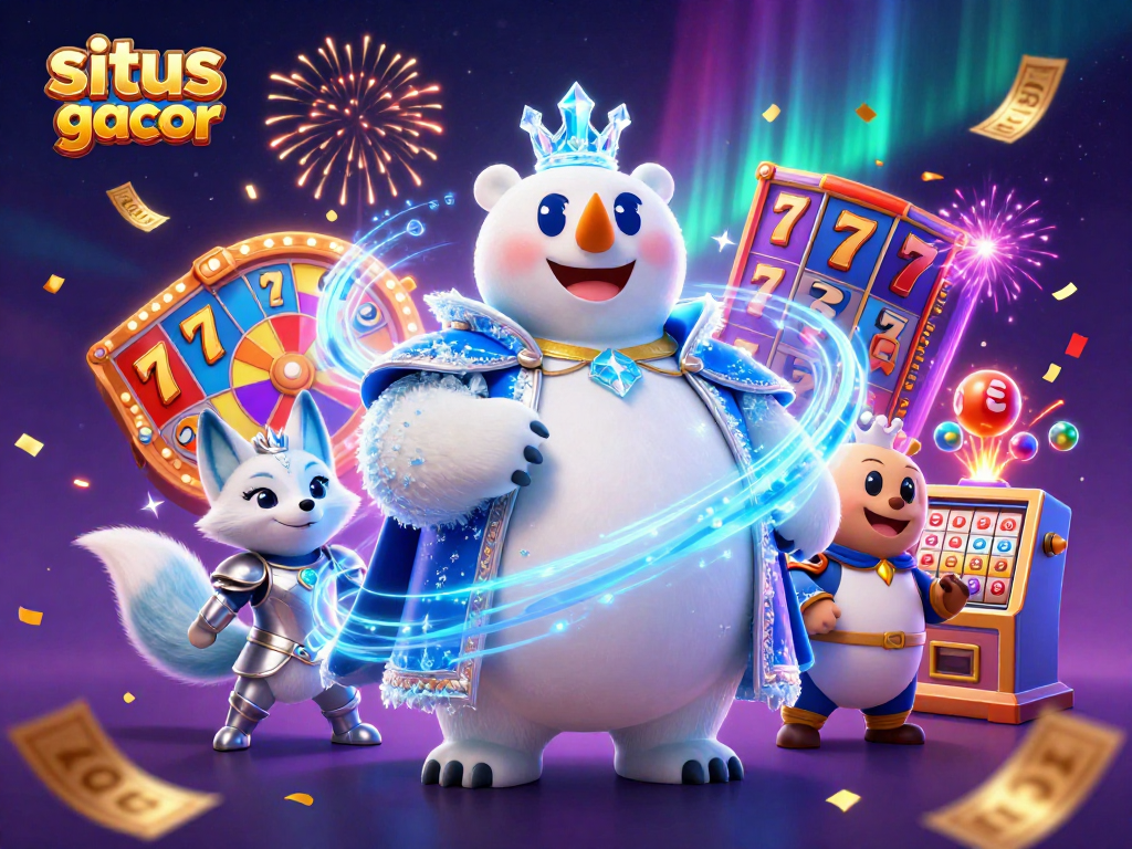 Experience the thrill of situs jepang gacor with polar bear and snow fox amidst dazzling casino elements.