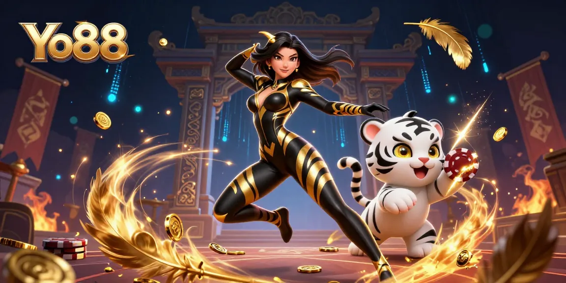 Experience thrilling games at Yo88 with a dynamic casino scene featuring vibrant characters.