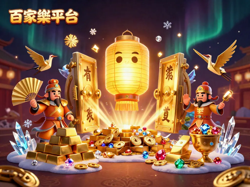 Engage in thrilling gaming adventures with 百家樂平台 illuminated by a golden lantern spirit and decorated with magical elements.
