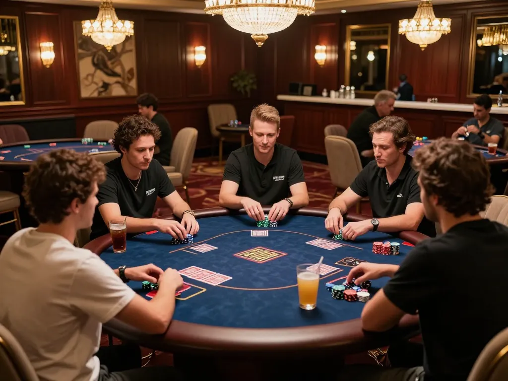 Players enjoying a poker game at 789club in a luxurious gaming room, showcasing active gameplay and upscale ambiance