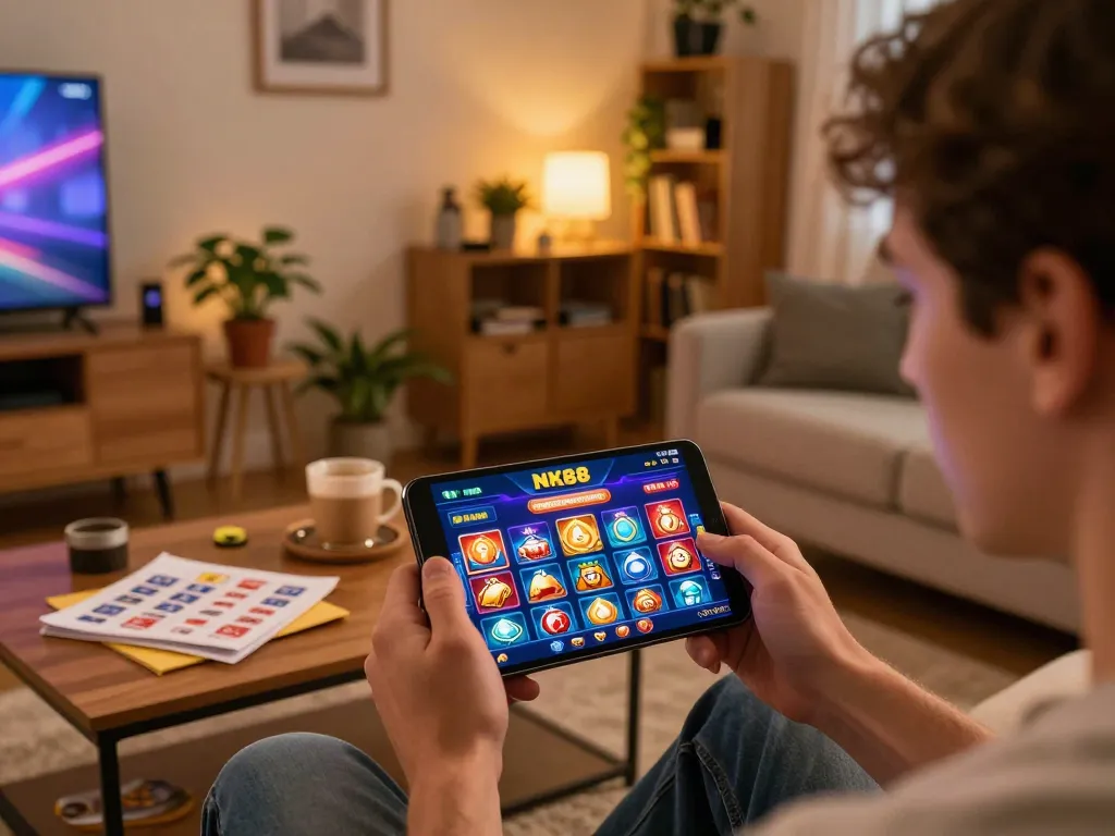 Experience exciting gaming options on the NK88 COM app in a cozy home setting