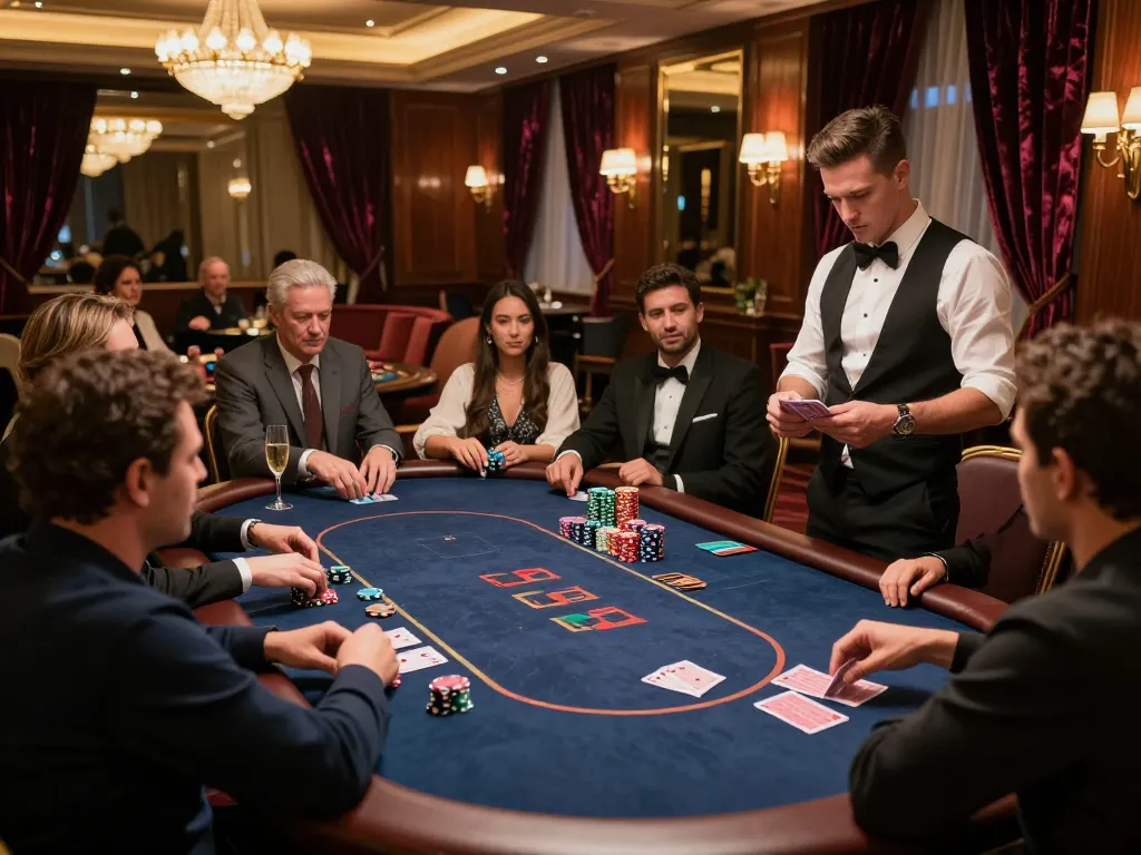 uk88 vip players enjoying an exclusive poker game with stacks of chips in a luxurious casino