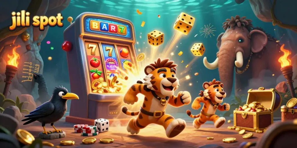Experience thrilling action with the jili slot in a vibrant prehistoric casino setting.
