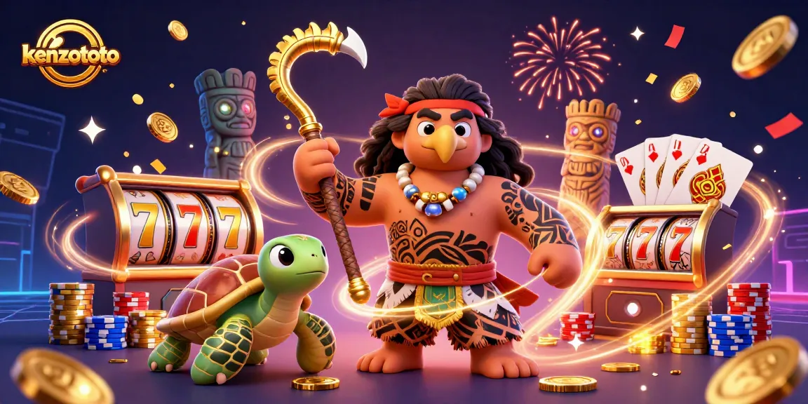 Experience thrilling wins with kenzototo's vibrant 3D illustration featuring dynamic casino elements.