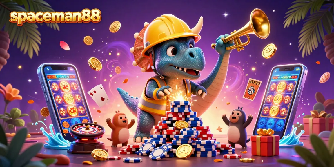 Experience the excitement of spaceman88 with a colorful 3D casino-themed illustration inviting gamblers to explore winning opportunities.