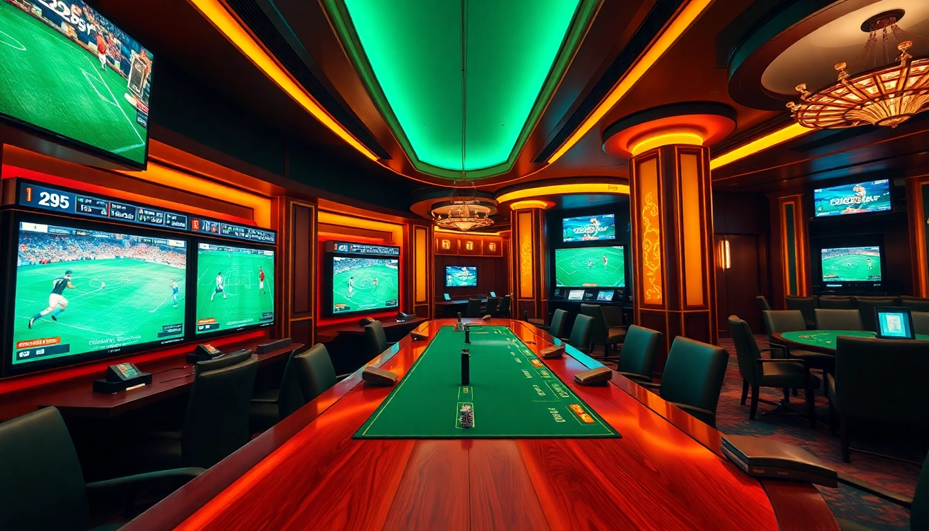 Situs Judi Bola betting scene showcasing a sleek sports betting area with excitement around the 2026 World Cup.