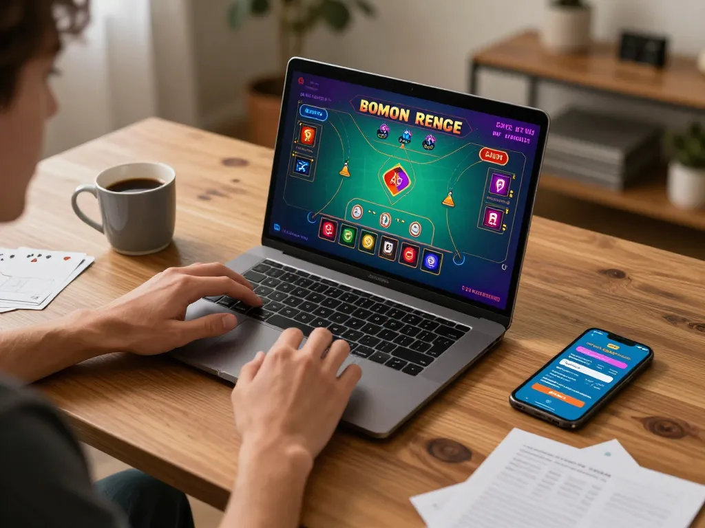 Engaging in blackjack on 99Win's online casino platform at home with coffee and strategy notes