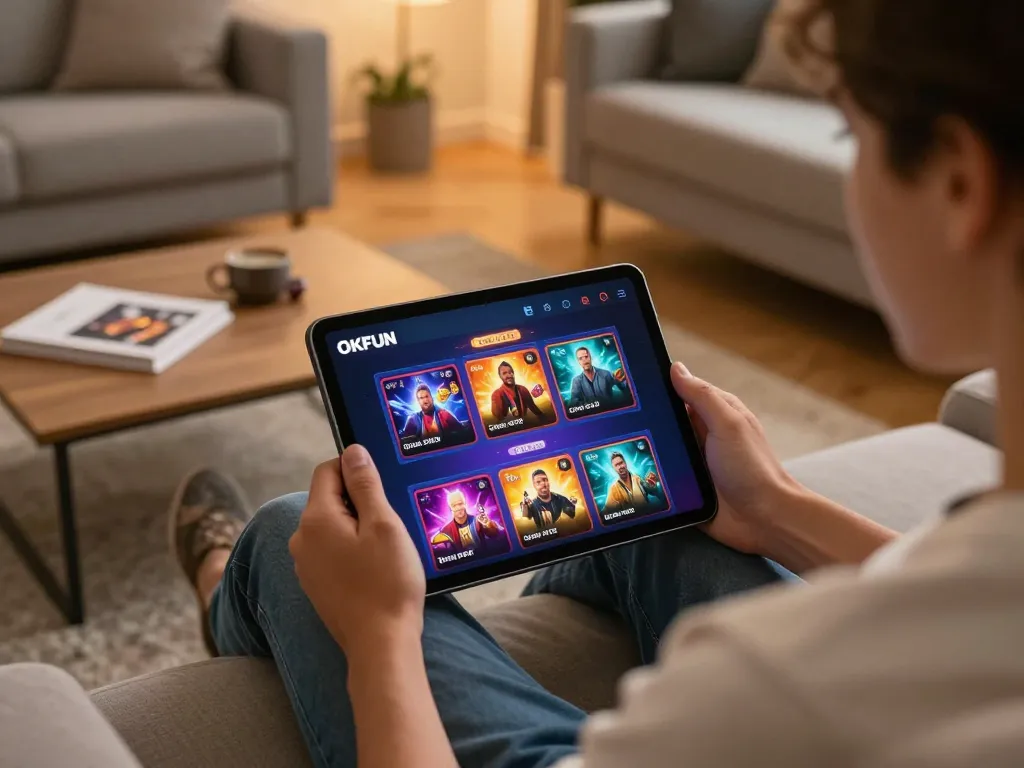 Play the exciting OKFUN casino games on your tablet in a cozy home setting.