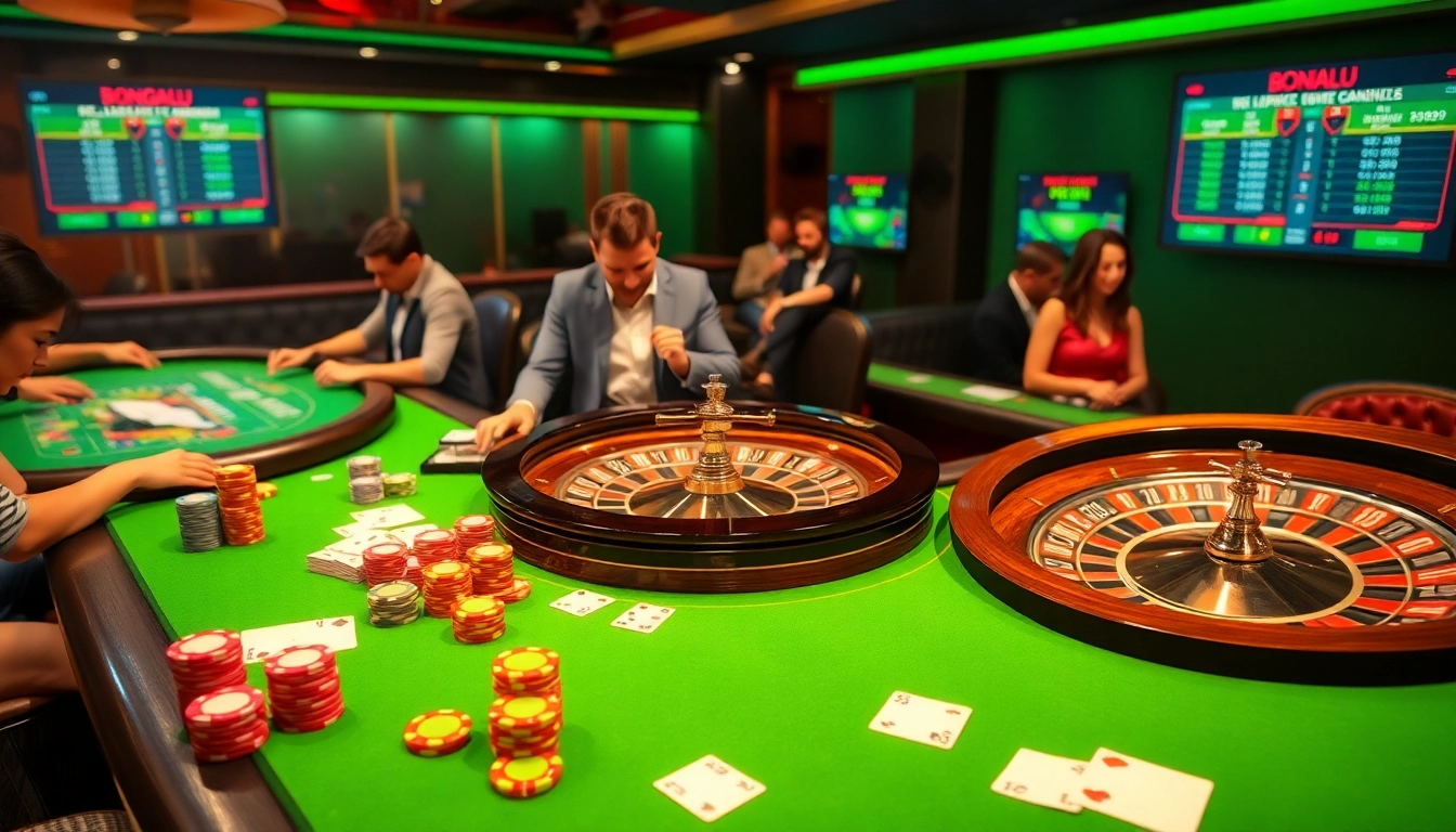 Engage in exciting casino gameplay with bongdalu-inspired poker tables and vibrant betting chips.