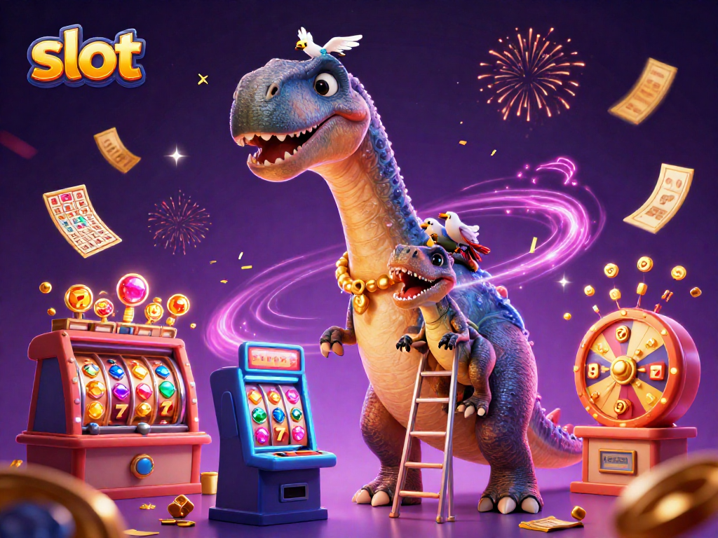 Experience the excitement of slot with vibrant jackpots and playful characters in a dynamic casino scene.