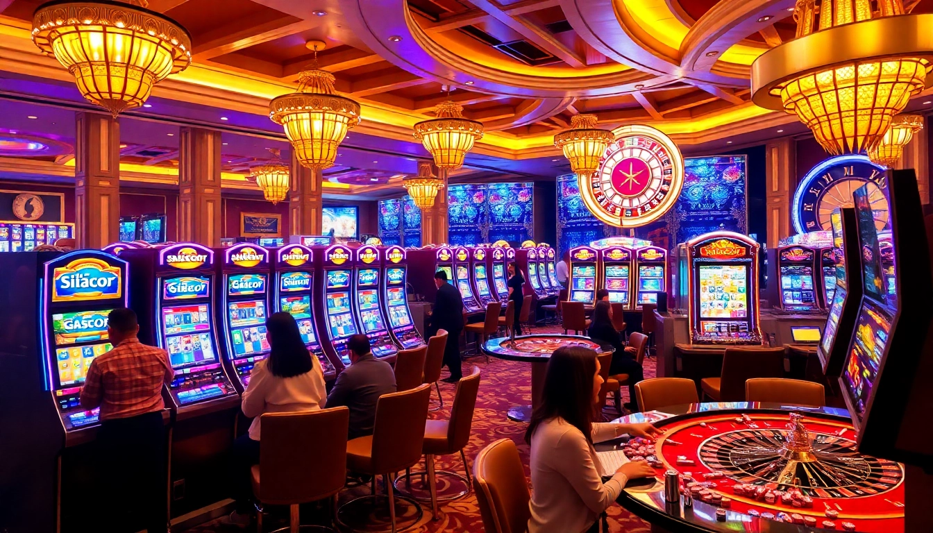 Players enjoying exciting wins at situs gacor slot machines in a vibrant casino atmosphere.