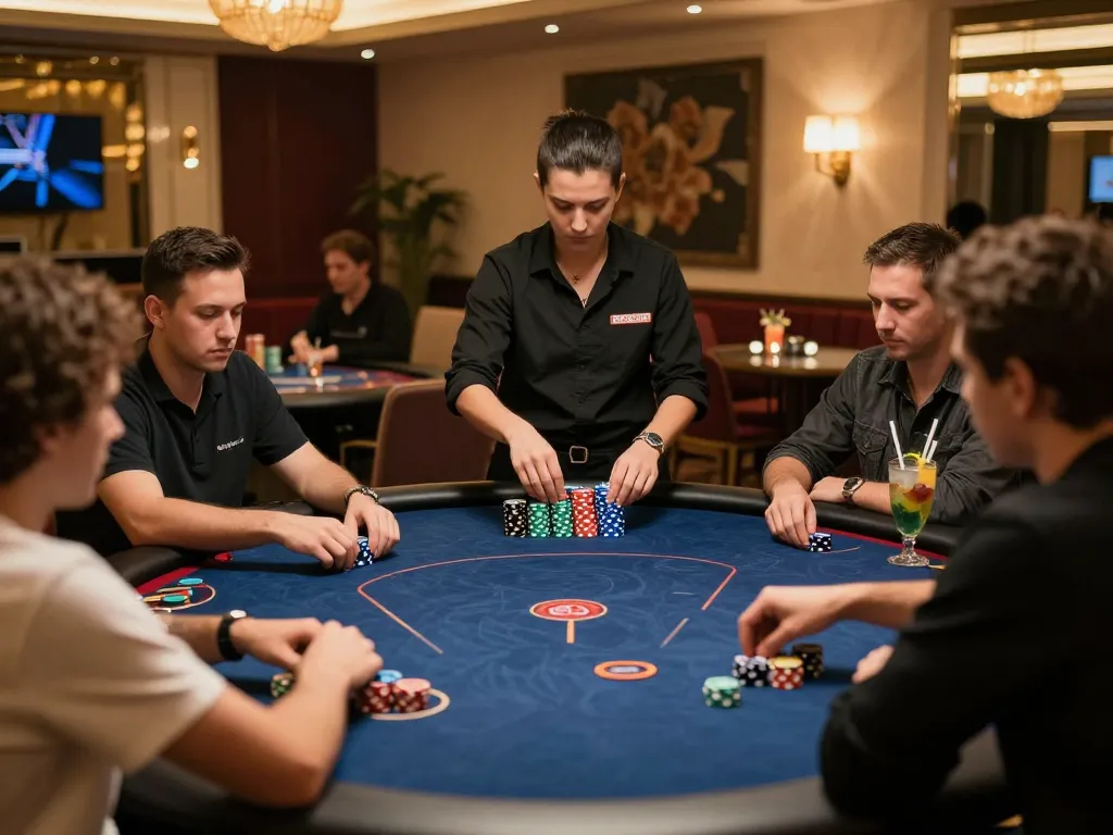 Players enjoying strategic poker gameplay at Jun88's luxurious VIP gaming area.