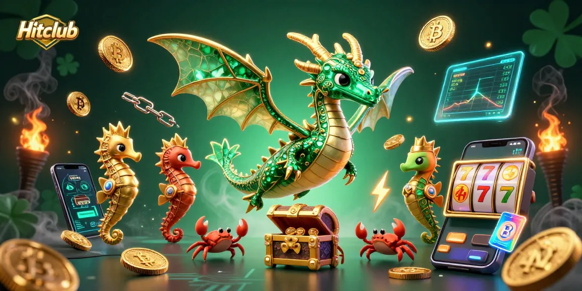 Engage with Hitclub's premium gaming experience featuring a sea dragon and treasure in a vibrant casino setting.