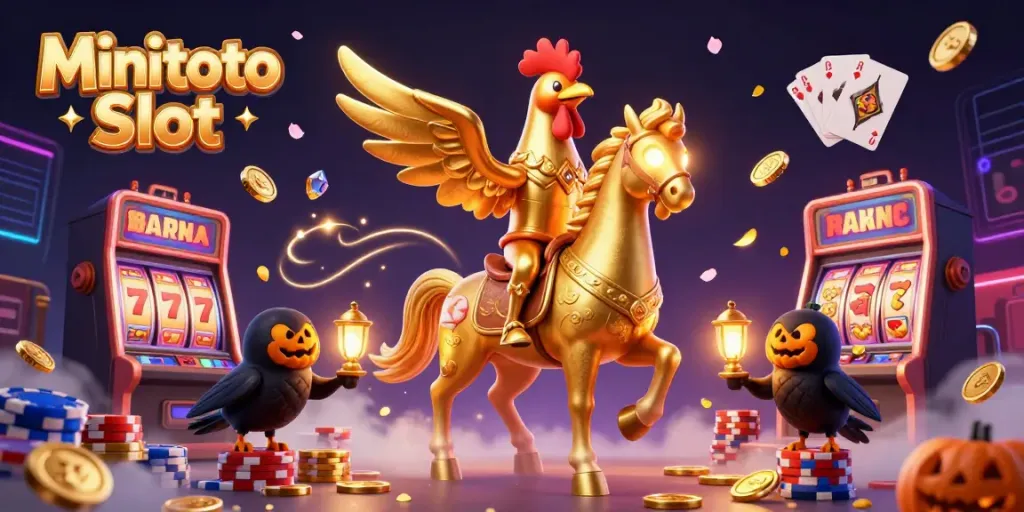 Gambarlah Minitoto Slot dengan menarik, menampilkan pemain yang meraih kemenangan besar dalam permainan slot di kasino.