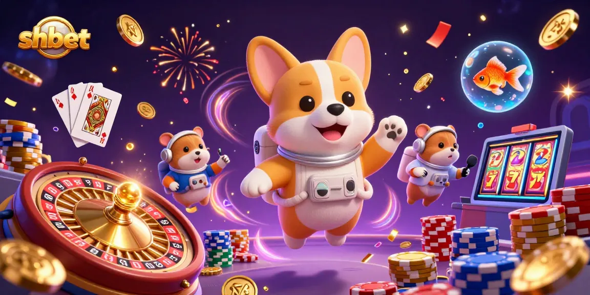 shbet showcases a thrilling casino experience with cartoon characters amidst colorful gaming elements.