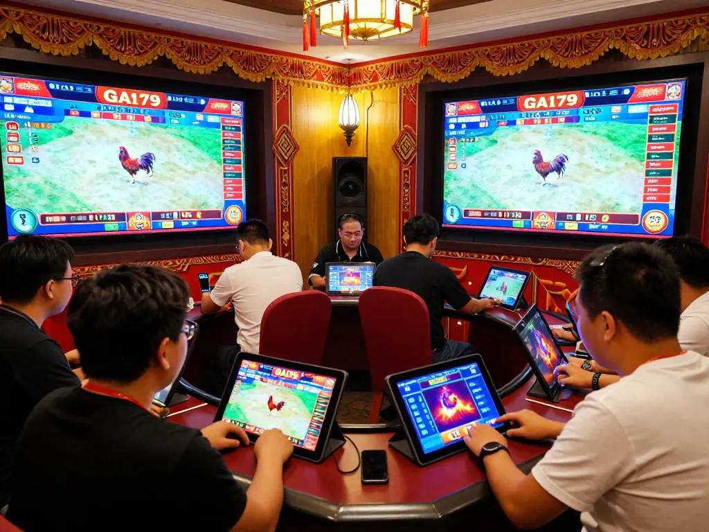 Exciting online betting scene at https://ga179i.com/ with players enjoying live cockfighting and vibrant interfaces.