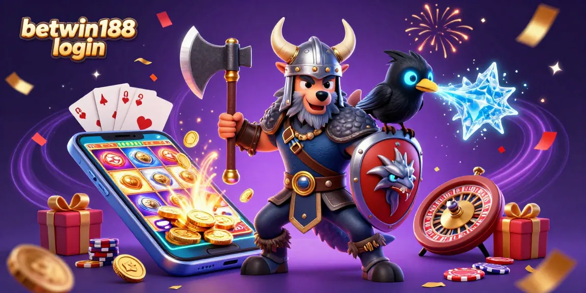 Engage with the betwin188 login adventure featuring a Viking wolf warrior, fierce dragon, and casino elements.