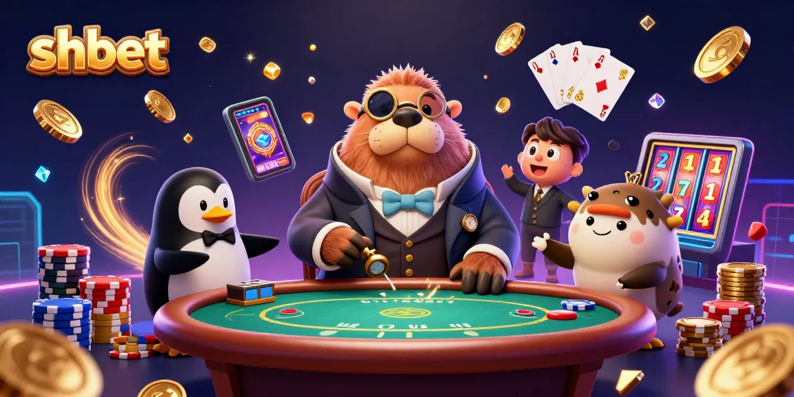 shbet players enjoy an underwater poker game with vibrant casino elements in a whimsical scene