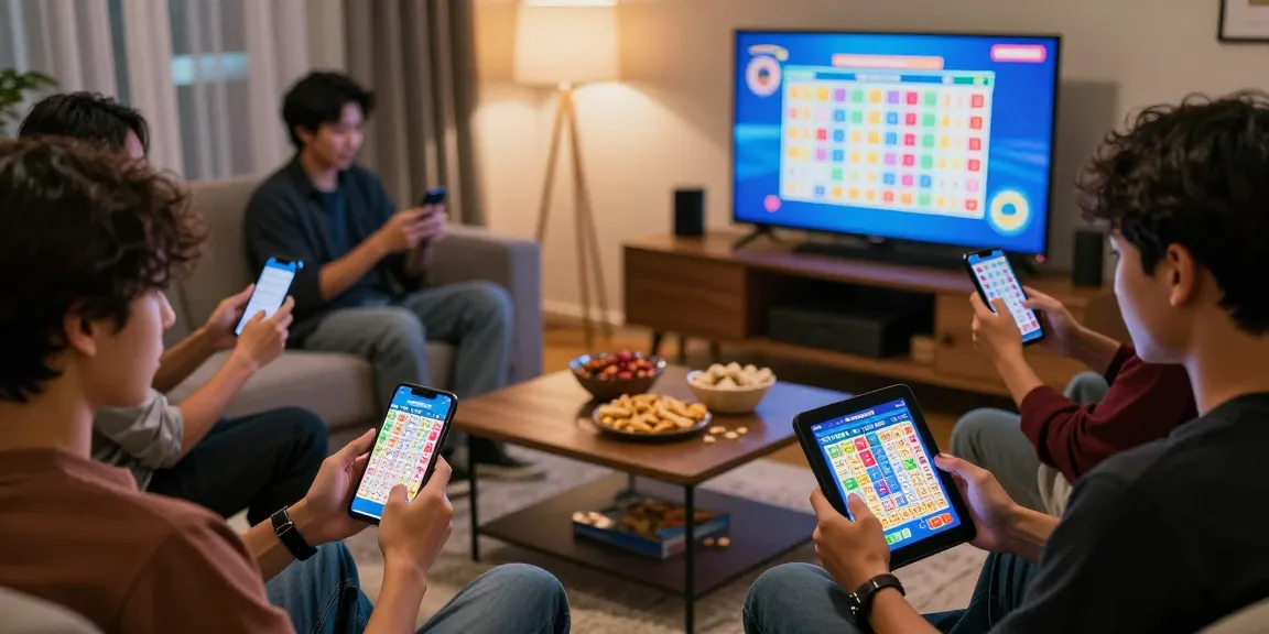 Excited players engaging in togel online gaming in a cozy living room setting.