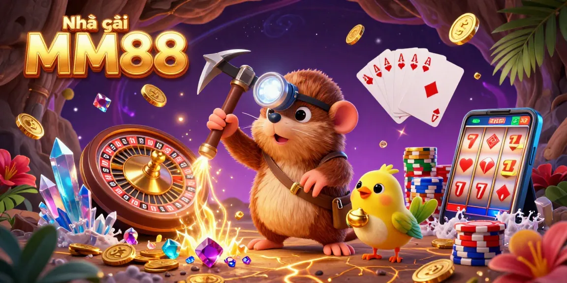 Experience thrilling gaming at Nhà cái MM88 with treasure-hunting characters and casino action!