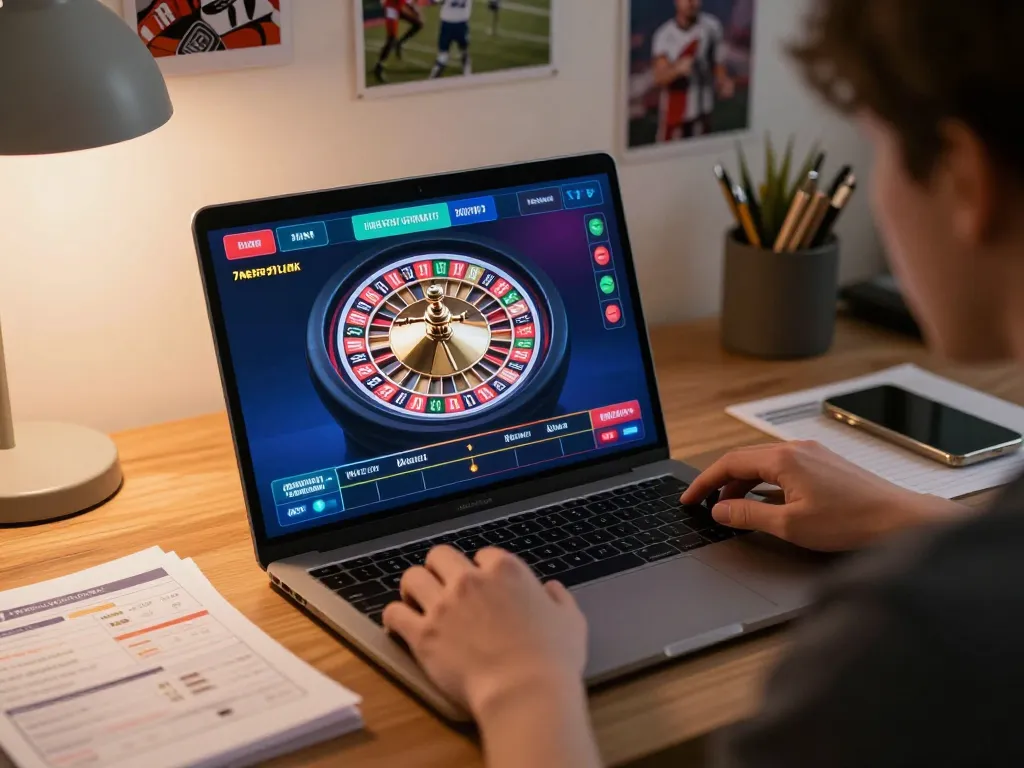 Engaging with exciting live roulette using 7meter Link Alternatif in a cozy home office.