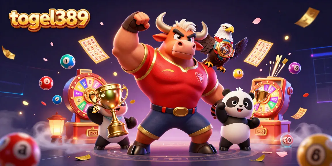 Engage with togel389 strategies featuring lottery elements and vibrant characters in a dynamic casino illustration.