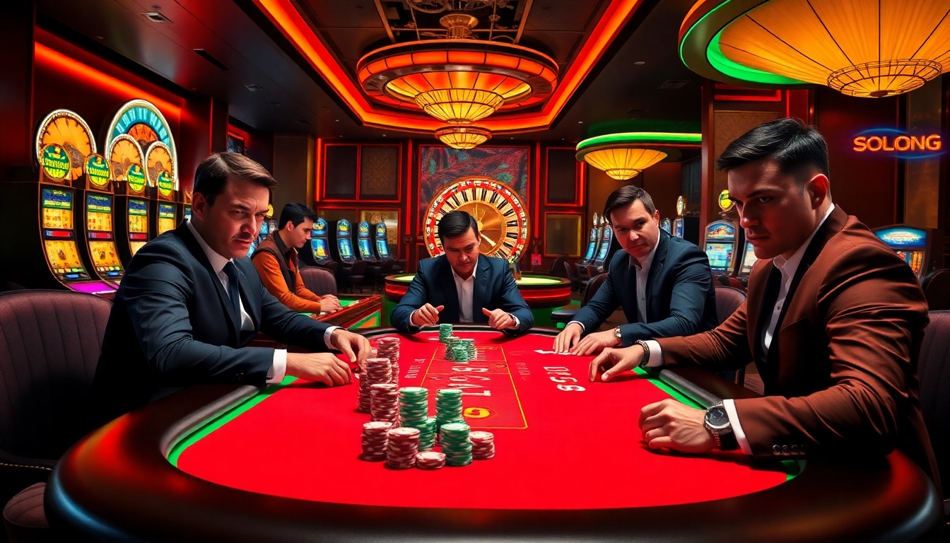 SODO66 players enjoy an exciting poker game with vibrant casino visuals, showcasing strategic betting.