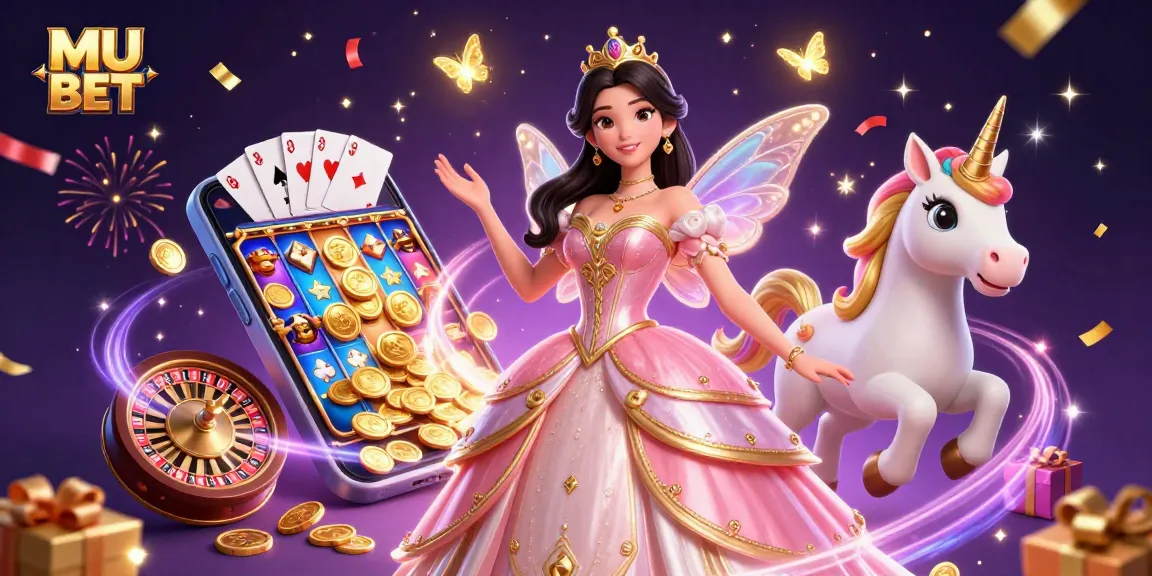 Experience the thrill of gaming with MU BET in a colorful scene filled with slot games and excitement.