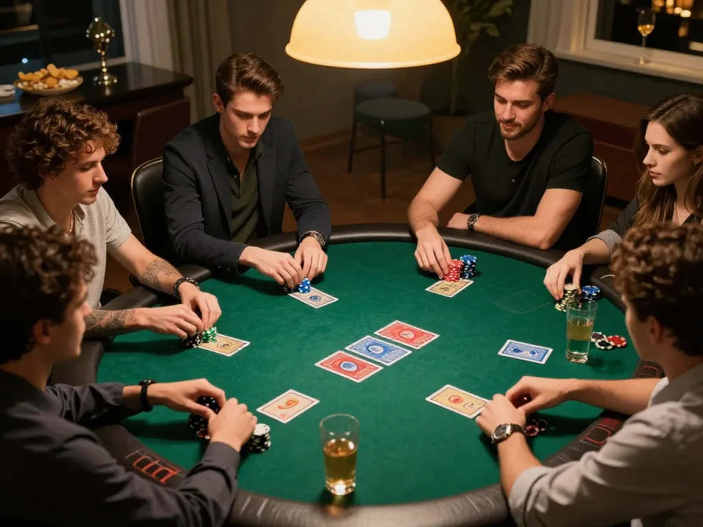 KONG 88 players engaged in intense strategy during a home poker night.
