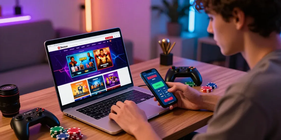 Betebet online betting experience featuring a user focused on gaming activities with vibrant setup.