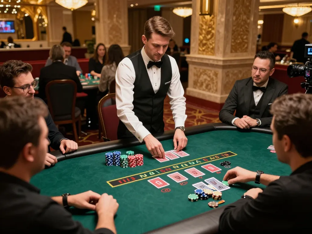 Players at SC88 casino focus on a critical baccarat game with dealer engaging in a luxurious setting.