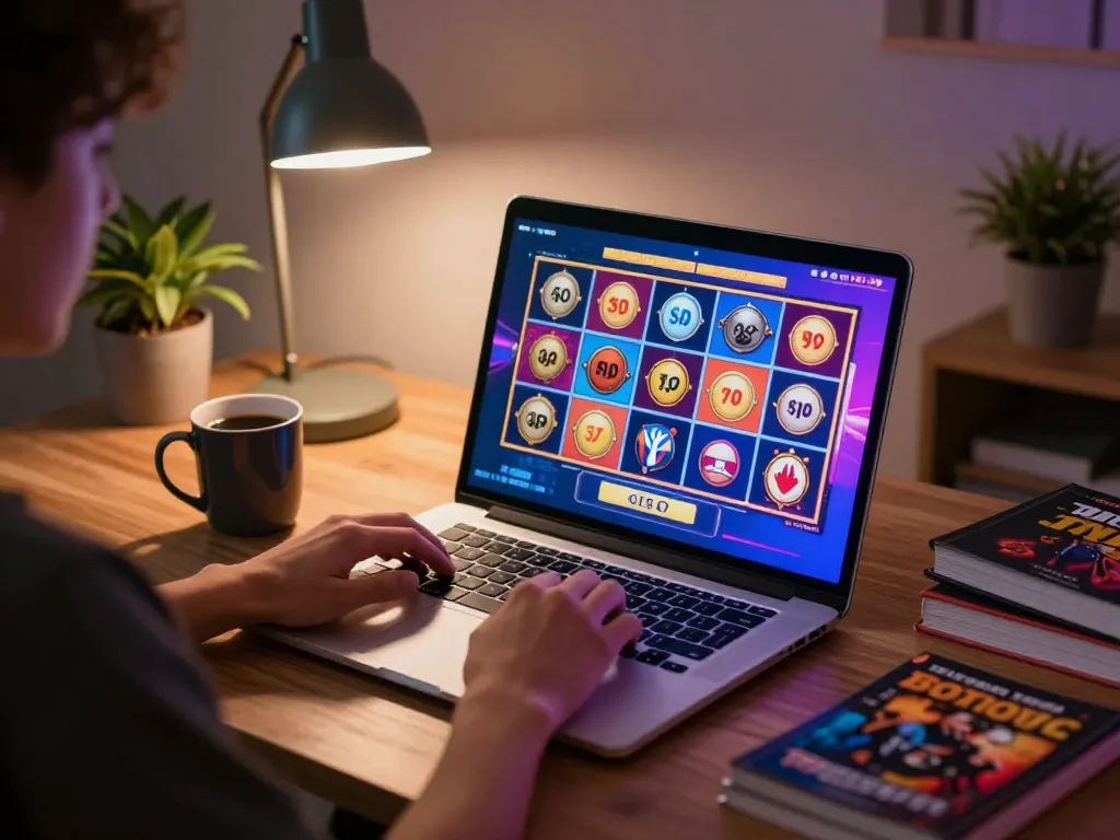 Engaging in toto slot games online from a cozy home setup with strategic notes nearby