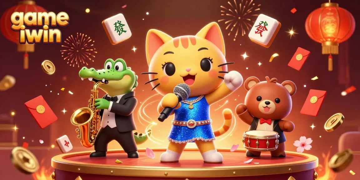 Experience thrilling fun with game iwin while enjoying a jazzy casino atmosphere of 3D characters and festive elements.