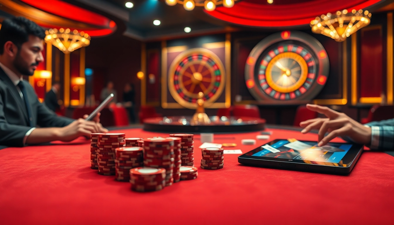 Professional gambler placing confident bets at nk88 poker table with vibrant chips and cards