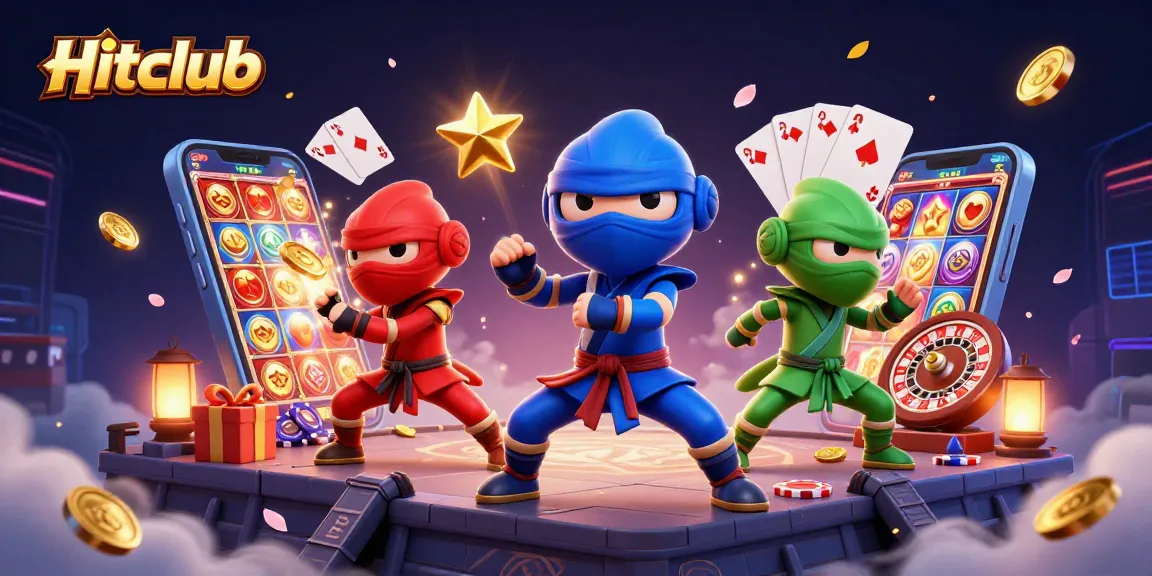 Hitclub offers exciting gameplay as ninja chameleons collect golden tokens and spin slots.