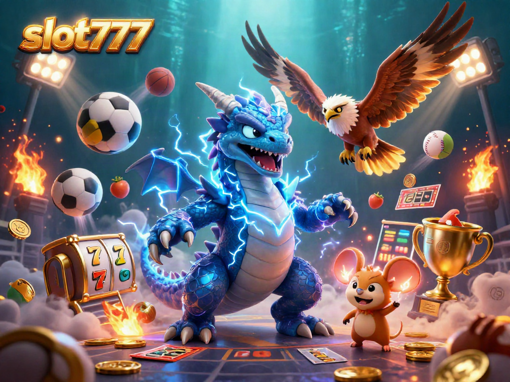 Experience exciting gameplay with slot777, featuring dynamic characters and vibrant casino elements in this stunning illustration.