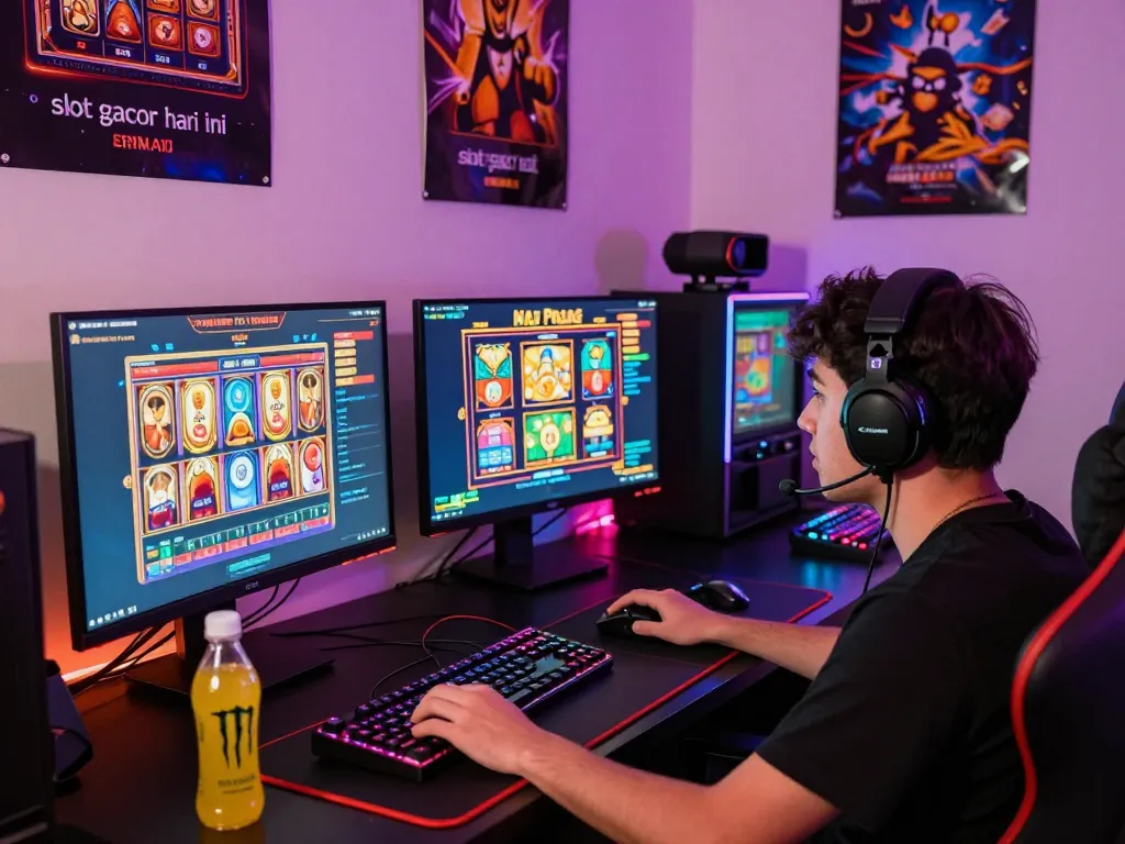 Exciting gaming setup illustrating slot gacor hari ini with vibrant visuals and immersive environment.