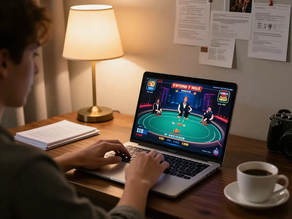 Engaged player utilizing rikvip online casino app for an immersive gaming experience at home.